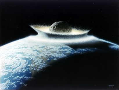 Grafik zum Einschlag eines Asteroiden auf der Erde. © NASA