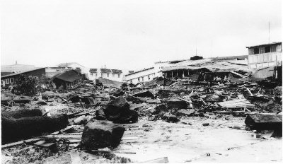 Tsunami-Schäden auf Hawaii, aufgenommen am 20. April 1946.